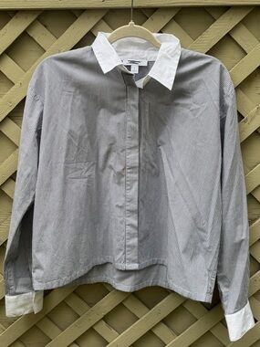 Ann Taylor Button Down Micro Striped Blouse